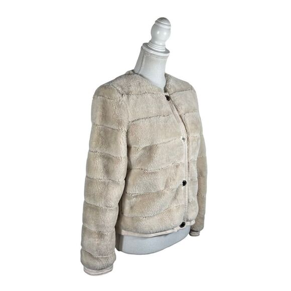 Karl Lagerfeld Paris Faux Fur Jacket in Oyster - Picture 8 of 10